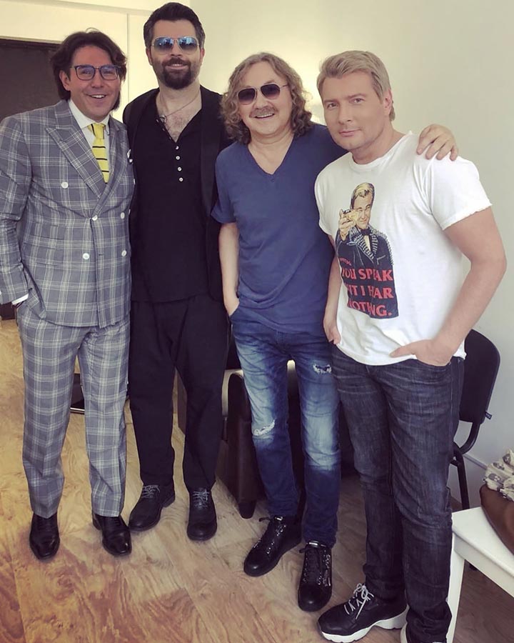 Николай Баской, Алексей Чумаков, Андрей Малахов, Игорь Николаев на съемке программы весело